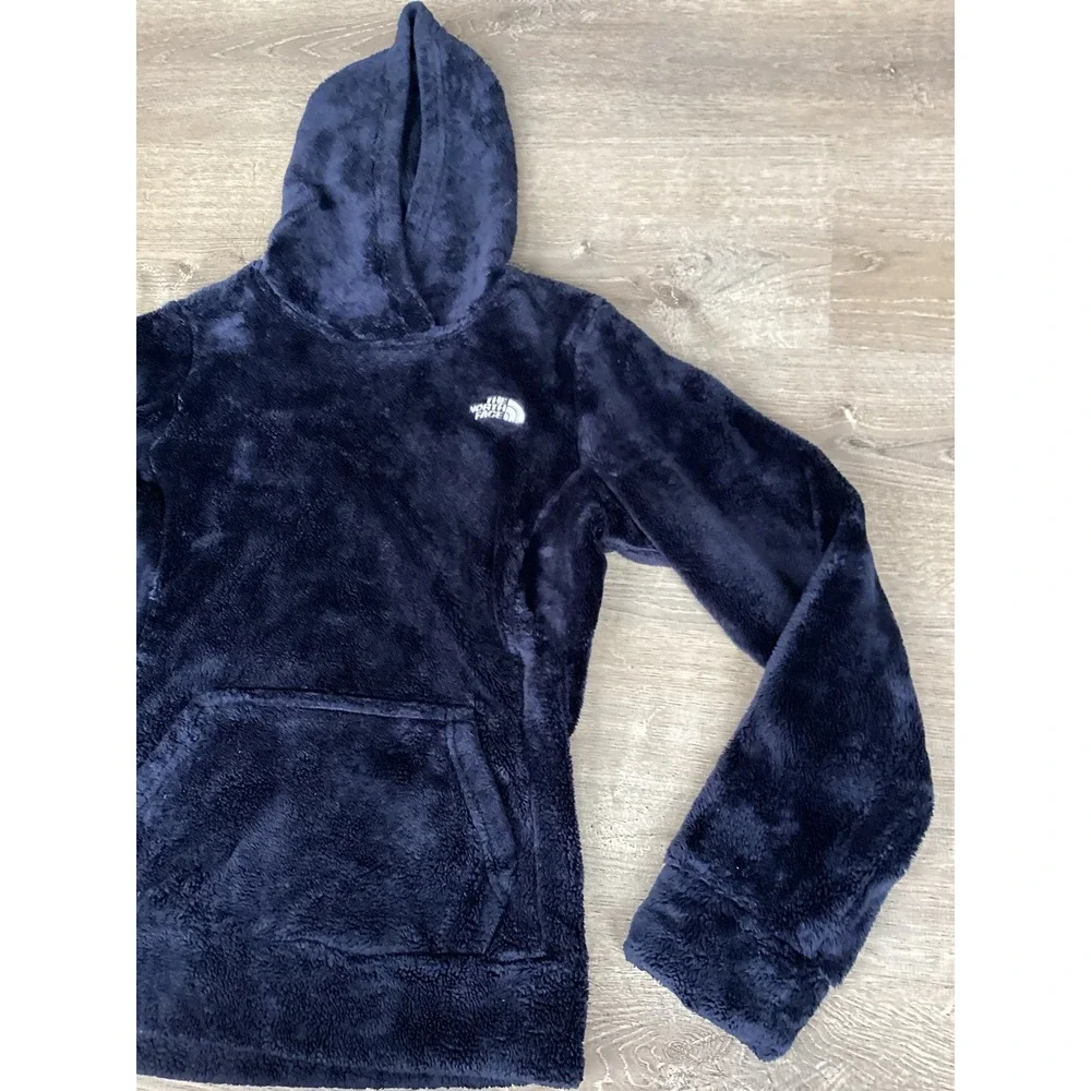 The North Face womens Size XS fuzzy fleece Osito hooded sweatshirt pullover blue